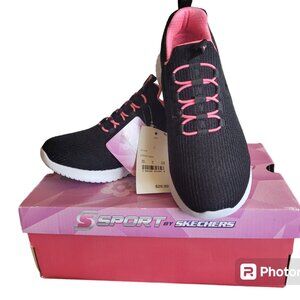 "Back to School" GIRL'S Size 2 Sport by Skechers Black and pink sneakers